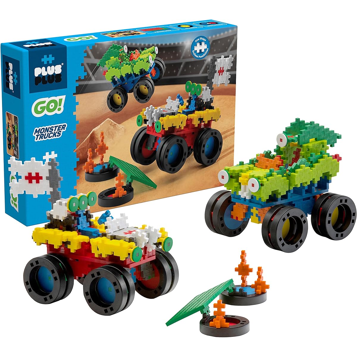 PLUS PLUS - GO! Monster Truck - 600 Pieces - Model Vehicle Building Stem/Steam Toy Interlocking Mini Puzzle Blocks for Kids