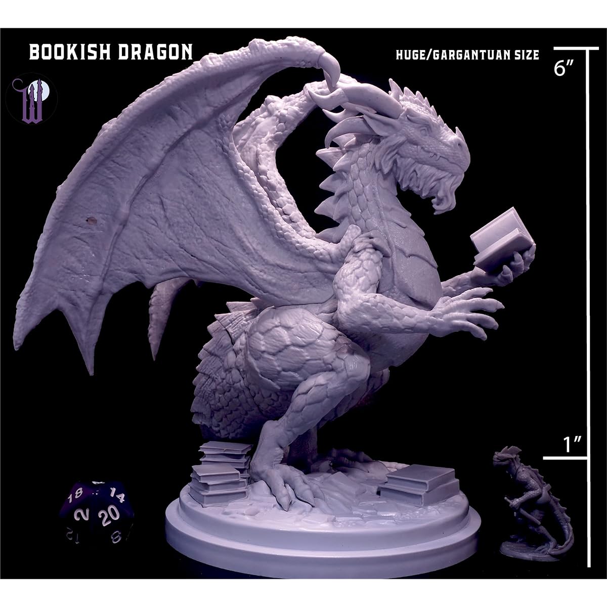 Wildspire Fantasy Bookish Dragon Miniatures - Huge Size for 6" DND Miniatures 28-32mm Bulk Dungeons and Dragons Miniatures I DND Dragon Miniature Tabletop Miniatures & DND Figures D&D Dragon Miniatures