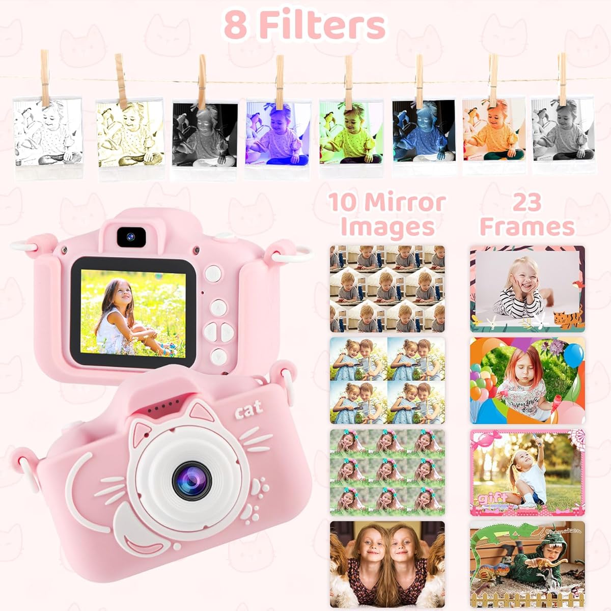 Kids Camera Toys for Boys and Girls Ages 6-12, Toddler Camera with Protective Silicone Cover, HD Digital Video Camera with Dual Lens 32GB SD Card, Christmas Birthday Gift for 6 7 8 9 10 11 12