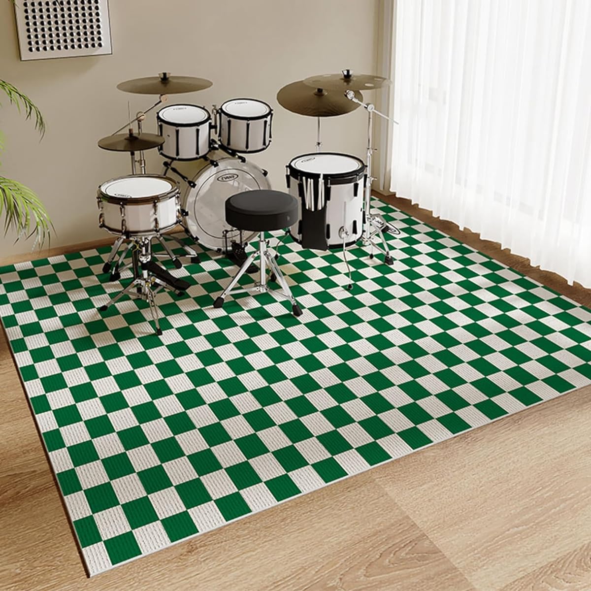 Piano Rug, Checkered Pattern, 7mm Thick, Checkered Rug, Electronic Drum Kit, Soundproof Carpet, Upright Piano, Wool, Large, 160cm x 180cm, Anti-Slip, Scratch-Resistant, Shock Absorbing, Quiet, Sound Absorbing, Stylish, Modern, Percussion, Flooring