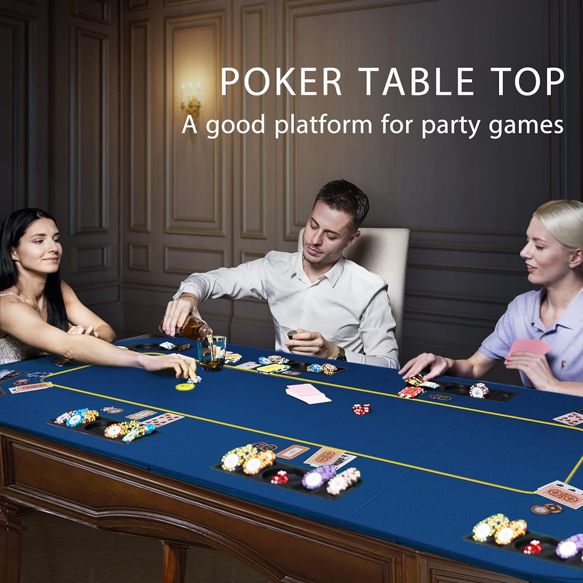 VIVOHOME 79 x 36 Inch Foldable 8-Player Texas Poker Cards Tabletop Layout Portable Non-Slip Rubber Board Game Mat with Cup Holder and Carry Bag