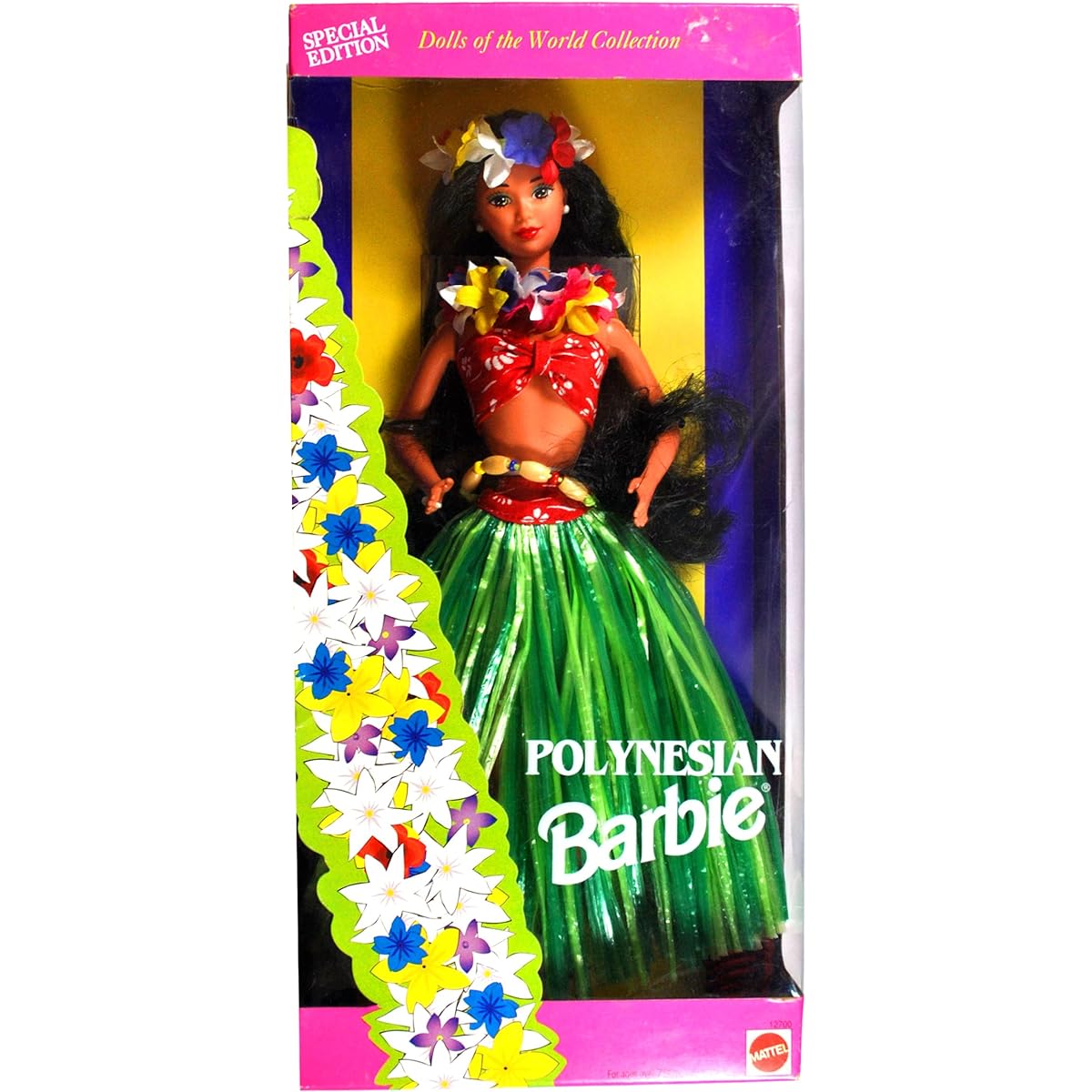 Mattel Year 1994 Barbie "Dolls of the World Collection" Series 30cm Doll - Polynesian Barbie Doll with Top, Grass Skirt, Hairbrush, Flower Lei, Hair Wreath, Ring and Doll Stand Mattel [Special Edition]