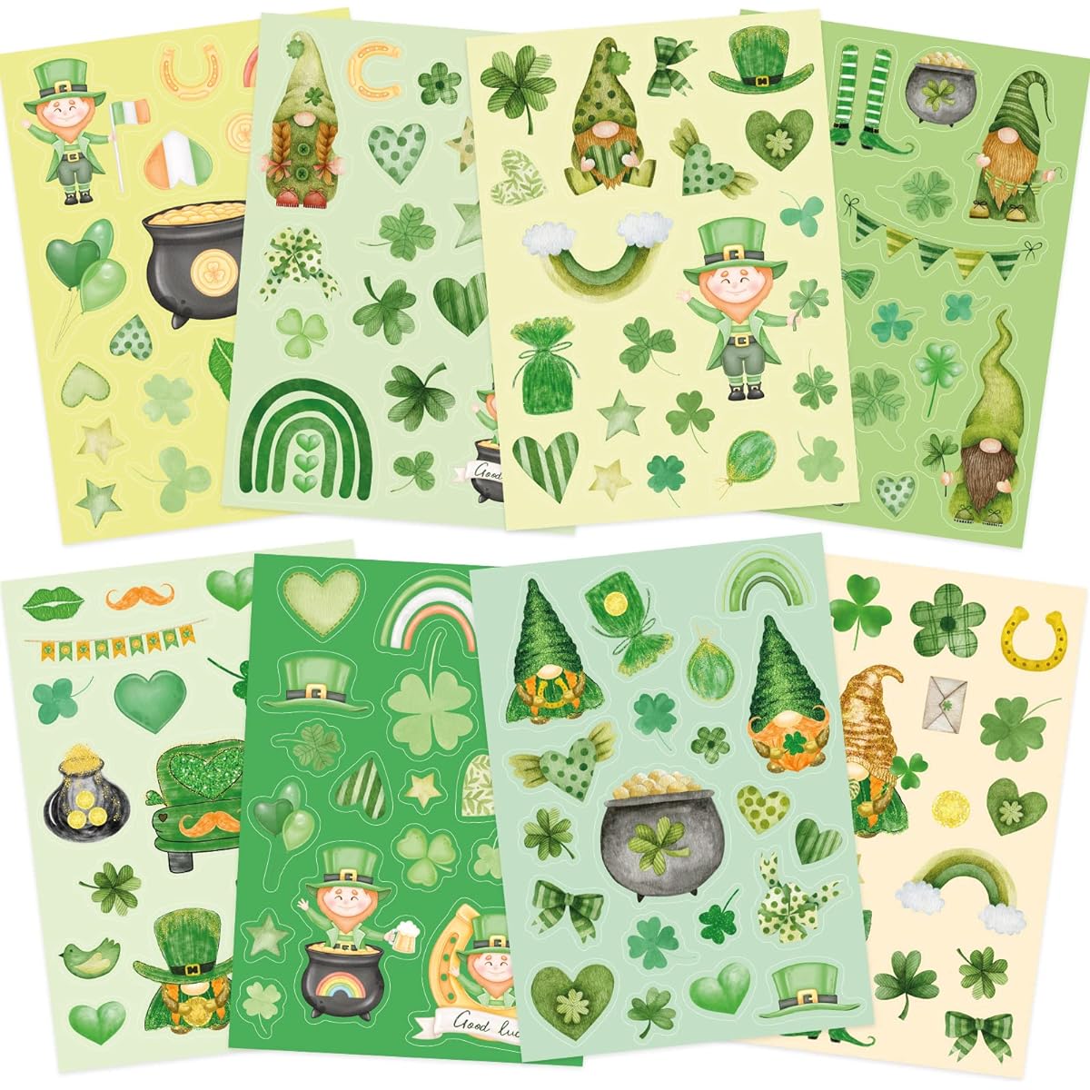 16 Happy St. Patrick's Day Stickers for Kids Shamrock Clover Gnome Stickers for Classroom Party Decorations