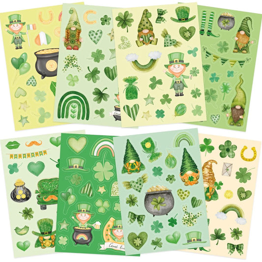 16 Happy St. Patrick's Day Stickers for Kids Shamrock Clover Gnome Stickers for Classroom Party Decorations