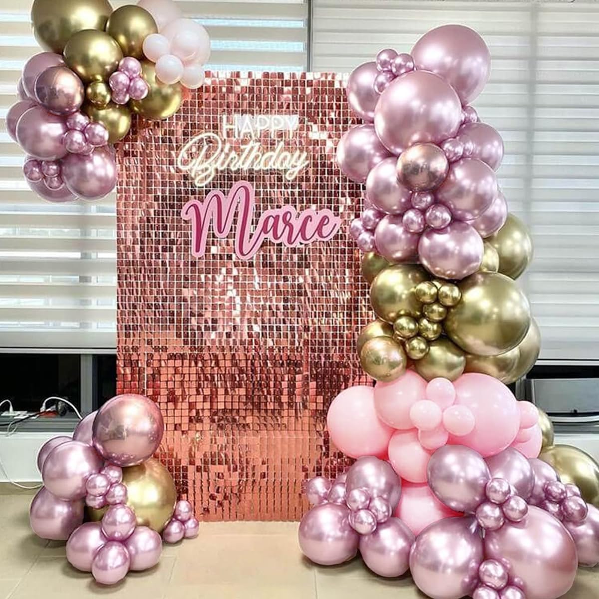 Pateeha Pink Gold Balloon Garland Arch Kit 11-13ft Lilac Metallic Pink Balloon Arch for Birthday Wedding Mother's Day Baby Shower Decorations for Girls