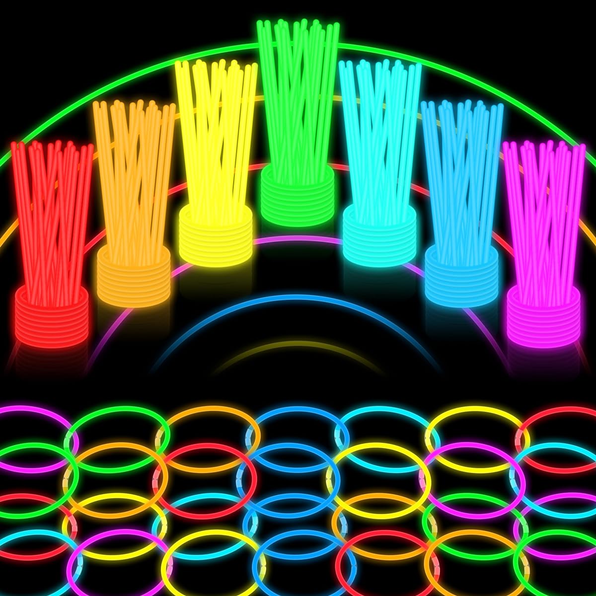 JICUICUI Glow Sticks Bulk 500pcs Super Bright Glow Sticks Patriotic Party Favors 8" Multicolor Glow Stick Necklaces Bulk with Connectors Glow in the Dark Party Supplies for Christmas Holiday Neon Birthday