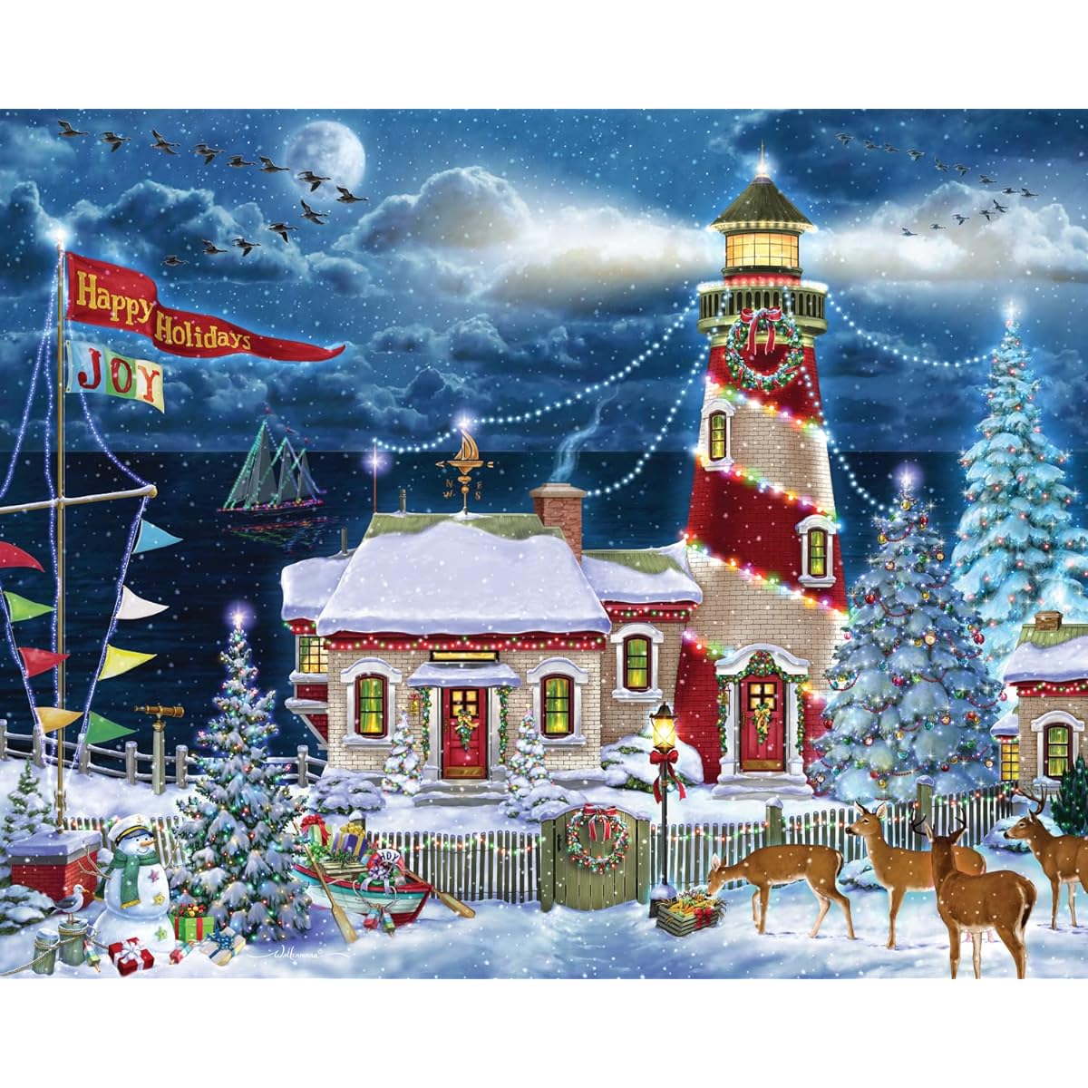 Vermont Christmas Company Christmas Lighthouse Jigsaw Puzzle 1000 Piece