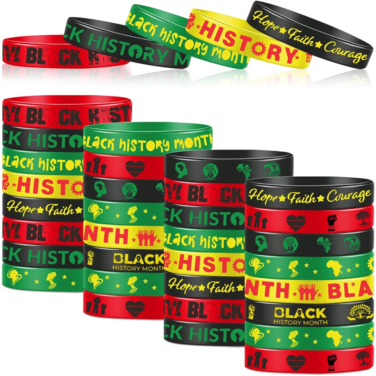 VAYNEIOJOY 40pcs Black History Month Silicone Bracelets Party Favors Black History Month Wristbands Party Supplies Black History Party Goodie Bag Stuffers Silicone Wristbands for Adults