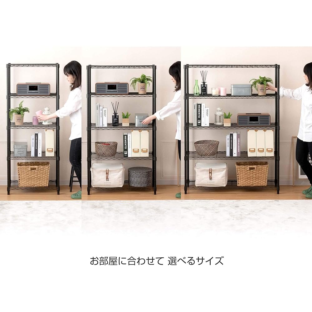 Doshisha Luminous Noir Rack 5 Tiers Width 60 Depth 40 With Casters Wood Sheet Steel Rack Black Storage Shelf Stylish Rust Resistant Easy Assembly Width 61 x Depth 41 x Height 151cm Pole Diameter 25mm Load Capacity 80kg EHN-60155
