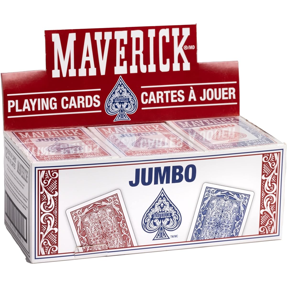 Maverick Playing Cards Jumbo Index Poker Cards Bulk Playing Cards 12 Pack Red & Blue