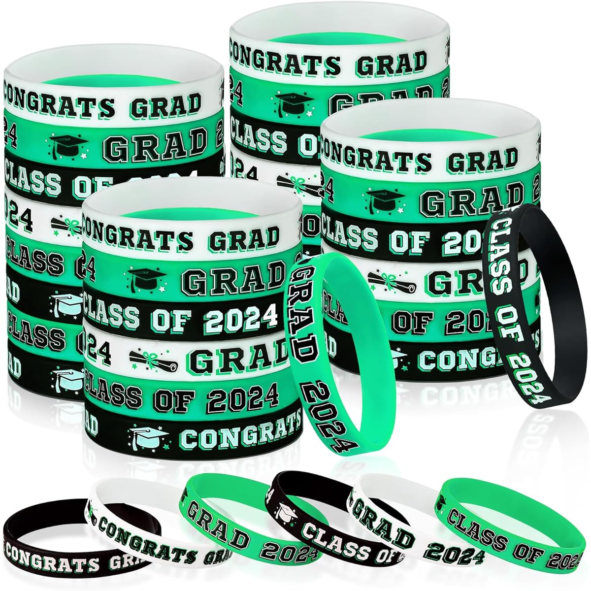 Class of 2022 36pcs Silicone Bracelets Graduation Gifts Graduation Bracelets Graduation Gifts for Teachers Students Graduation Party Supplies (Green)