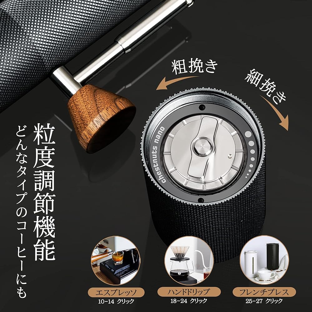 TIMEMORE TIMEMORE Coffee Mill Manual NANO Hand Grind Small Coffee Grinder Stainless Steel Mortar All Metal Gradual Coarseness Adjustable Foldable Handle with Brush Lightweight Outdoor Easy to Carry Easy to Clean Black
