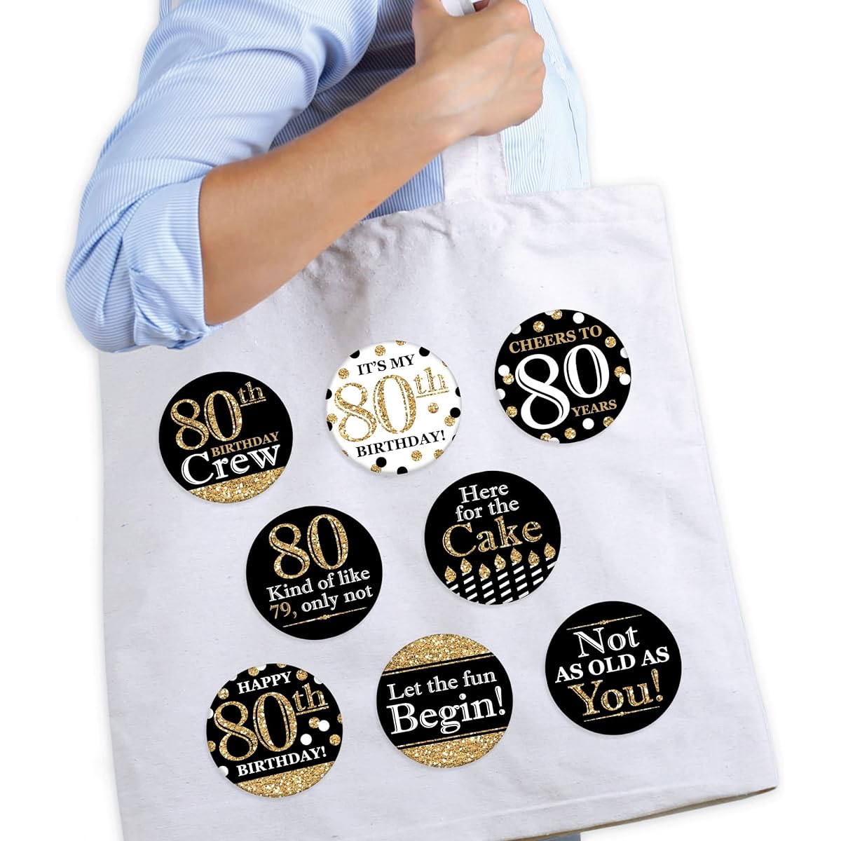 Big Dot of Happiness Adult Birthday Gold 3" Birthday Party Badge Pinback Buttons, Set of 8