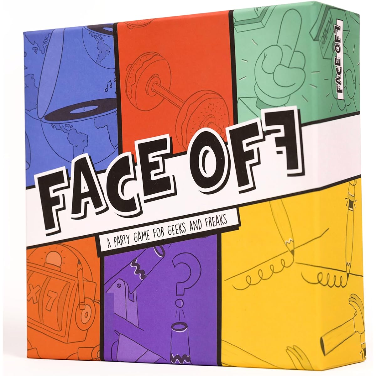 Hey Happy Face Off Party Card Game - 6 Unique Challenges for Geeks and Freaks - Deck of Funny Trivia and Dare Cards - Group Party Game for Adults - Includes Spin Wheel, Clay Blocks, Memo Pad and Pencil