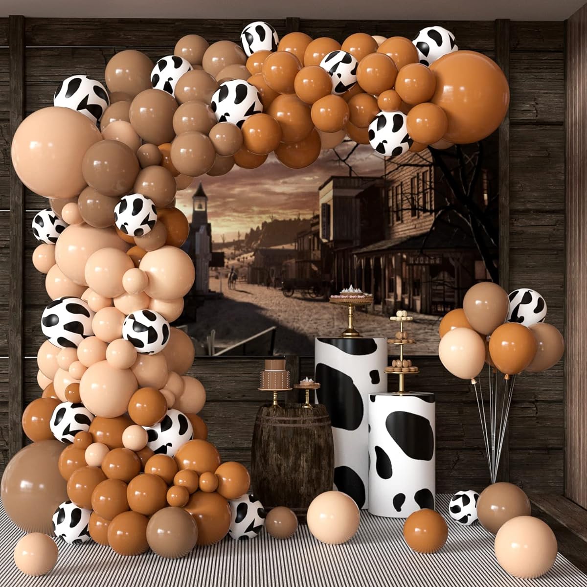 TGMMC Cow Balloon Garland Arch Kit Brown Brushed Khaki with Cow Balloons Cow Western Highland Cow Farm Theme Birthday Party Baby Shower Decorations