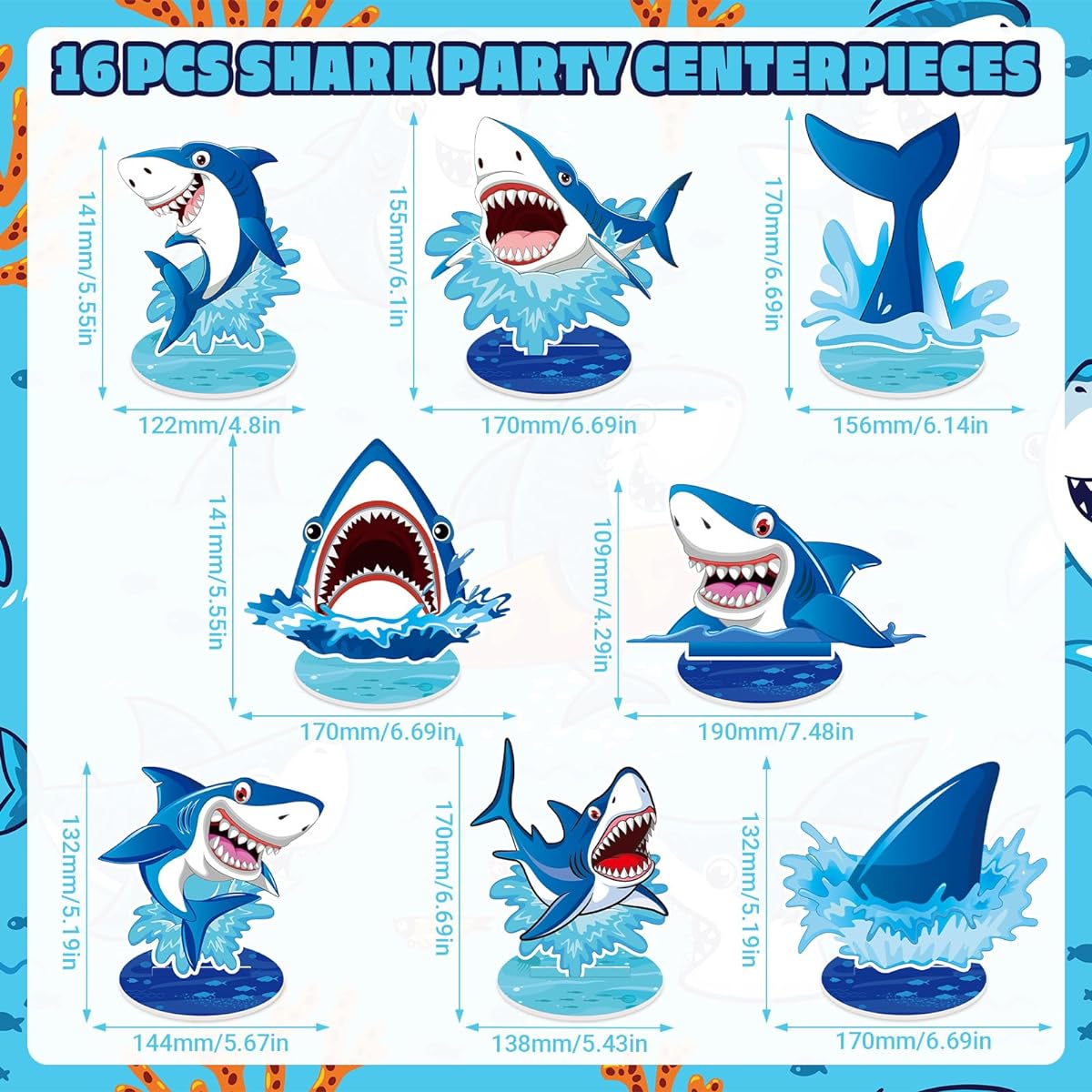 Shark Party Decorations Shark Theme Table Centerpieces Shark Birthday Table Decorations Sea Theme Baby Shower Birthday Party Supplies 16 Pieces