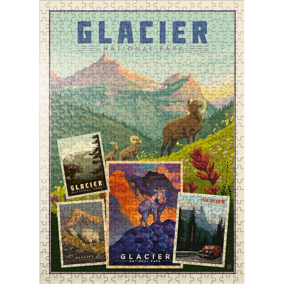 Glacier National Park Collage Print Vintage Poster Premium 500 Piece Jigsaw Puzzle for Adults