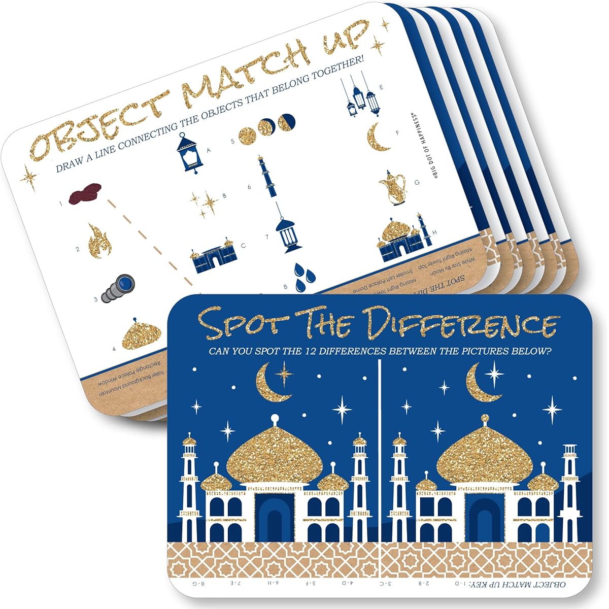 Big Dot of Happiness Ramadan - 2-in-1 Eid Mubarak Party Cards - Activity Duo Game - Set of 20