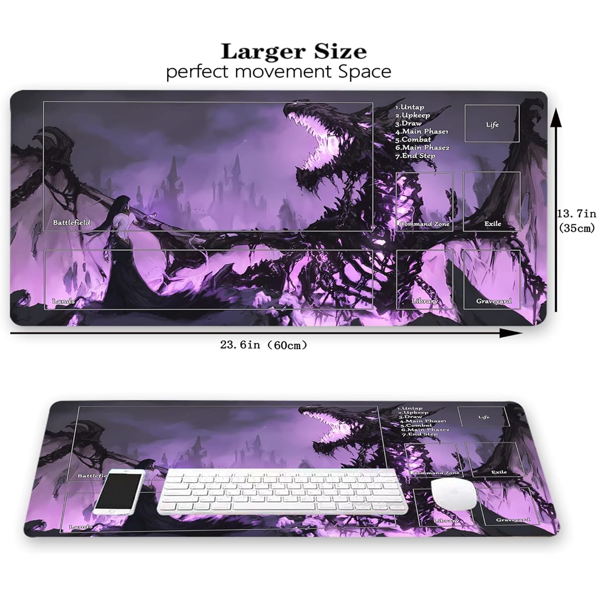 MTG Playmat Game Playmat MTG TCG 24 x 14 Inch Trading Card Inked Game Playmat with Storage Bag Smooth Rubber Surface Battle Game