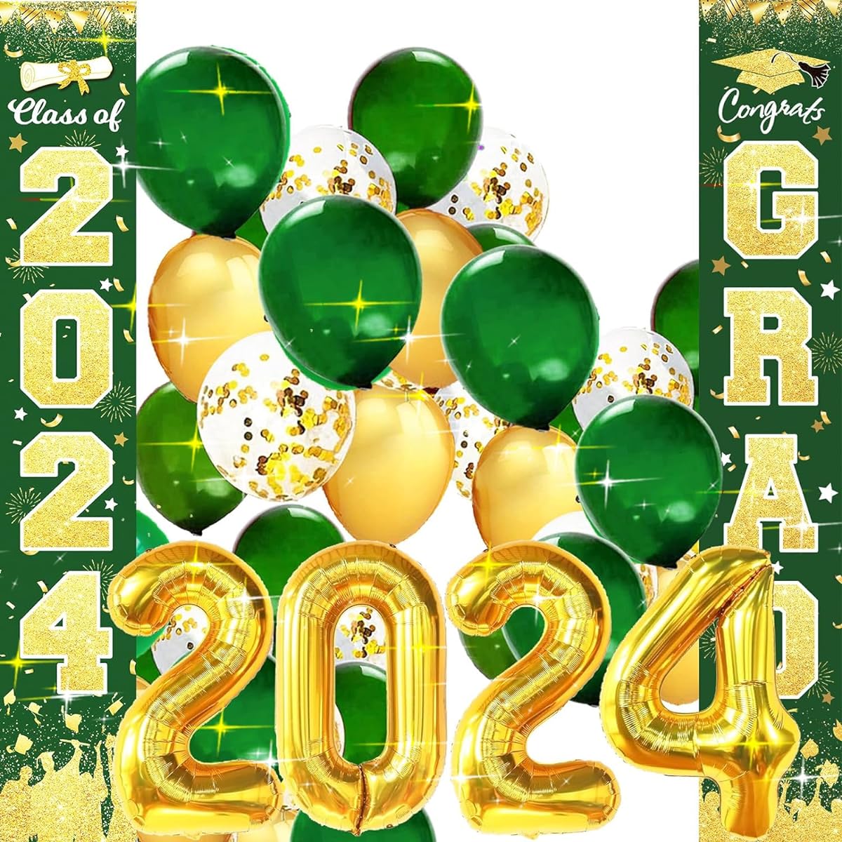 Graduation Decorations Green Gold 2023/Green Gold Balloons Green Gold Graduation Party Decorations USF Class of 2023 Congrats Grad Pouch Sign Graduation Party Decorations Green Gold
