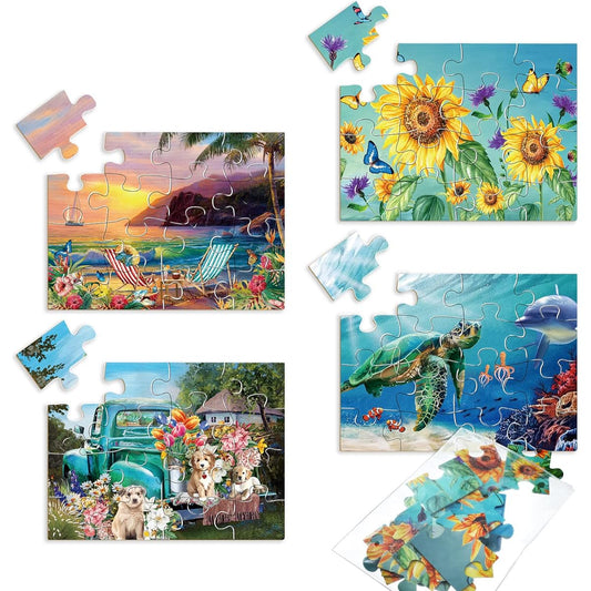 4 Pack 16 Piece Large Jigsaw Puzzle Dementia Alzheimer's Senior Products Activities Easy Puzzles for Adults Gifts for Seniors 1 Storage Bag 4 Styles