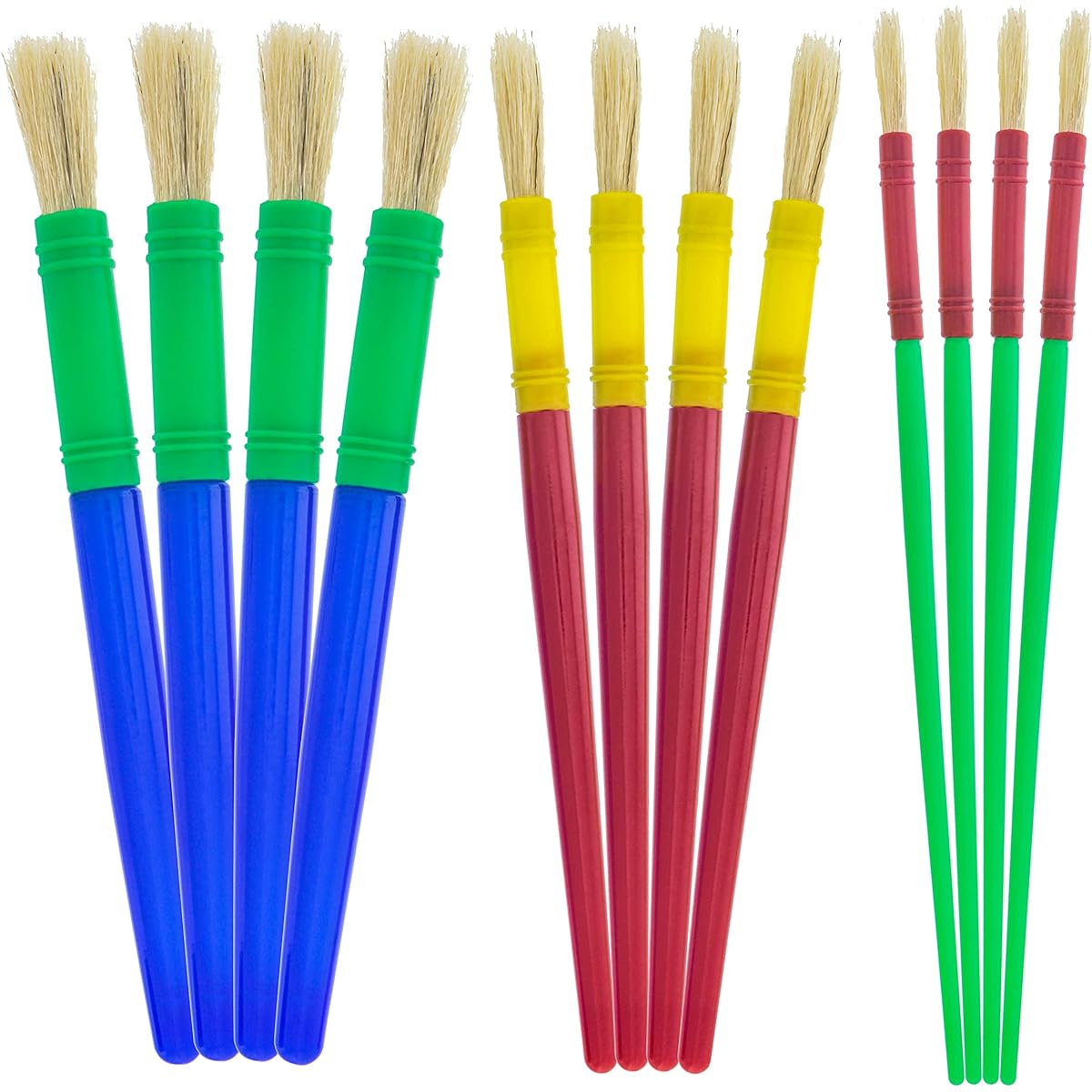 US Art Supply 12 Piece Round Children's Tempera Paint Brushes in 3 Sizes