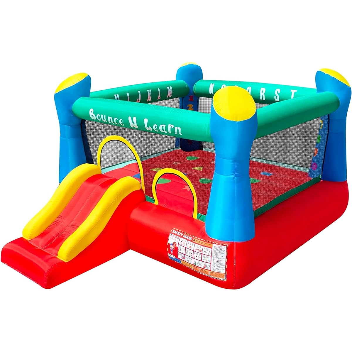 Educational Inflatable Bouncy House for Kids Outdoor Jump and Slide Bounce House with Blower for 3-8 Years Old
