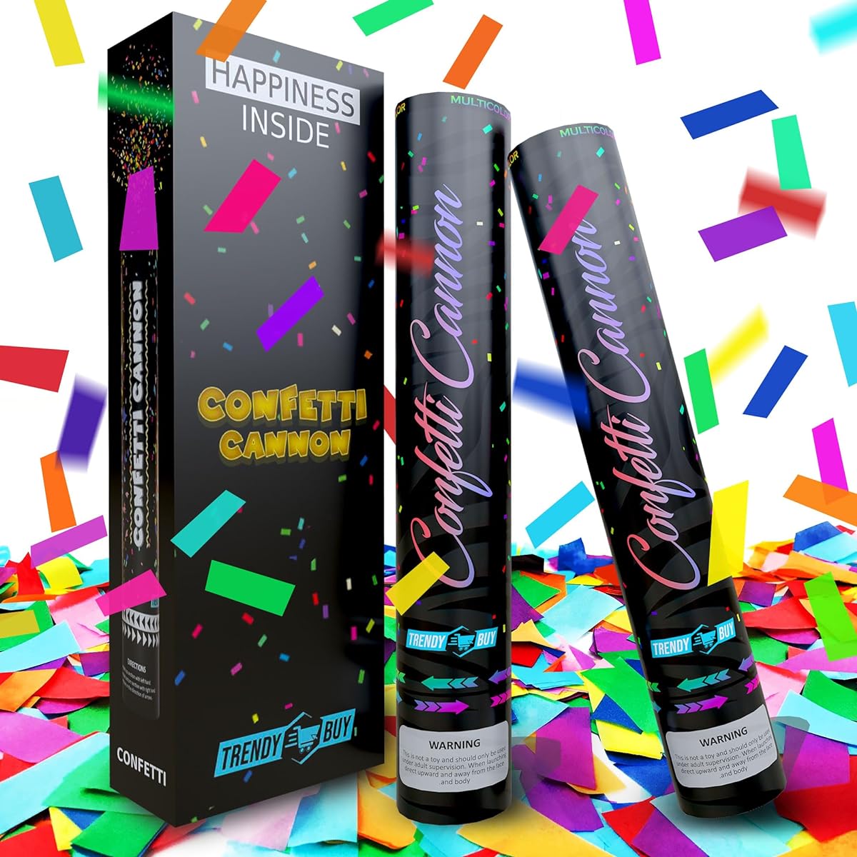 Trendy Buy Confetti Cannon Party Poppers [2 Pack] Biodegradable Confetti Shooters for Weddings, Birthdays, Parties, Graduation Celebrations, New Year's Eve