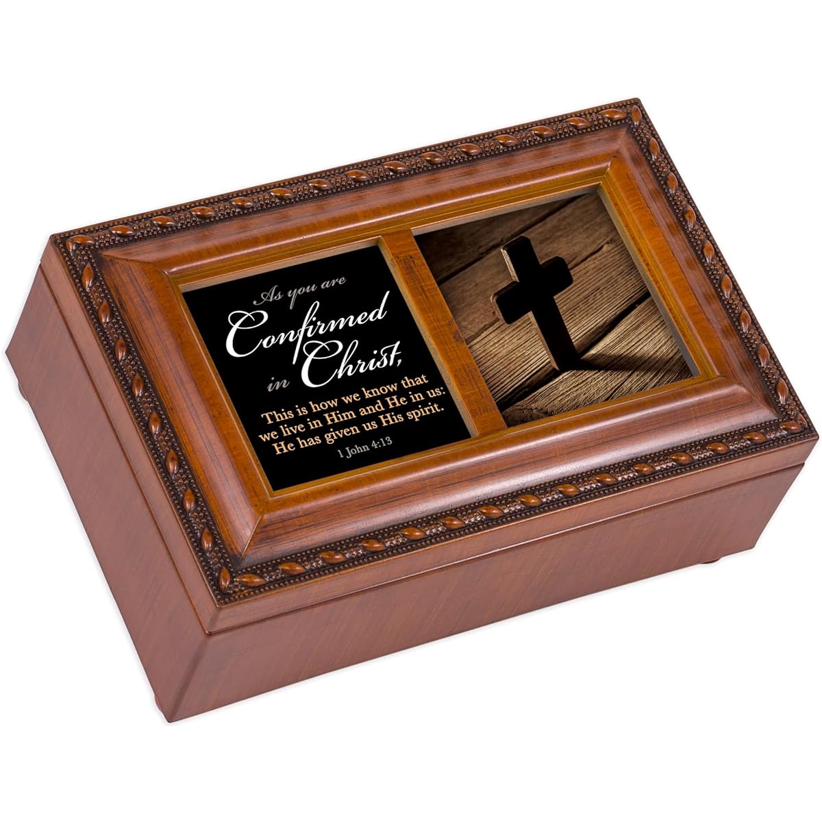 Cottage Garden Confirmed in Christ Given His Spirit Woodgrain Petite Jewelry Music Box Plays Ave Maria