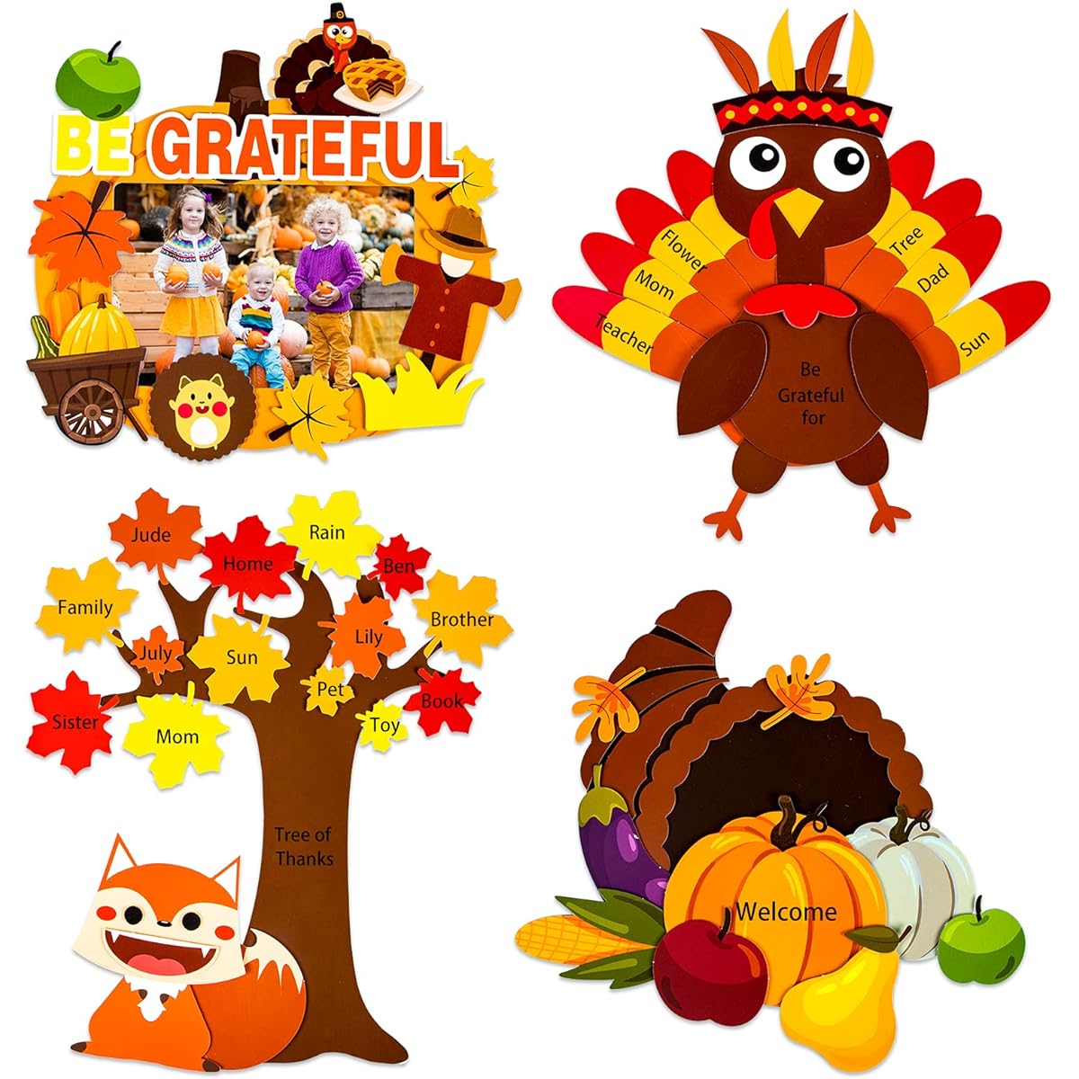 FaCraft Fall Thanksgiving Craft Kit for Kids - Thanksgiving DIY Crafts with Picture Frame, Pumpkin, Maple Leaf, Turkey, Paper Crafts, Thanksgiving Party Favors, DIY Crafts, Classroom Activities
