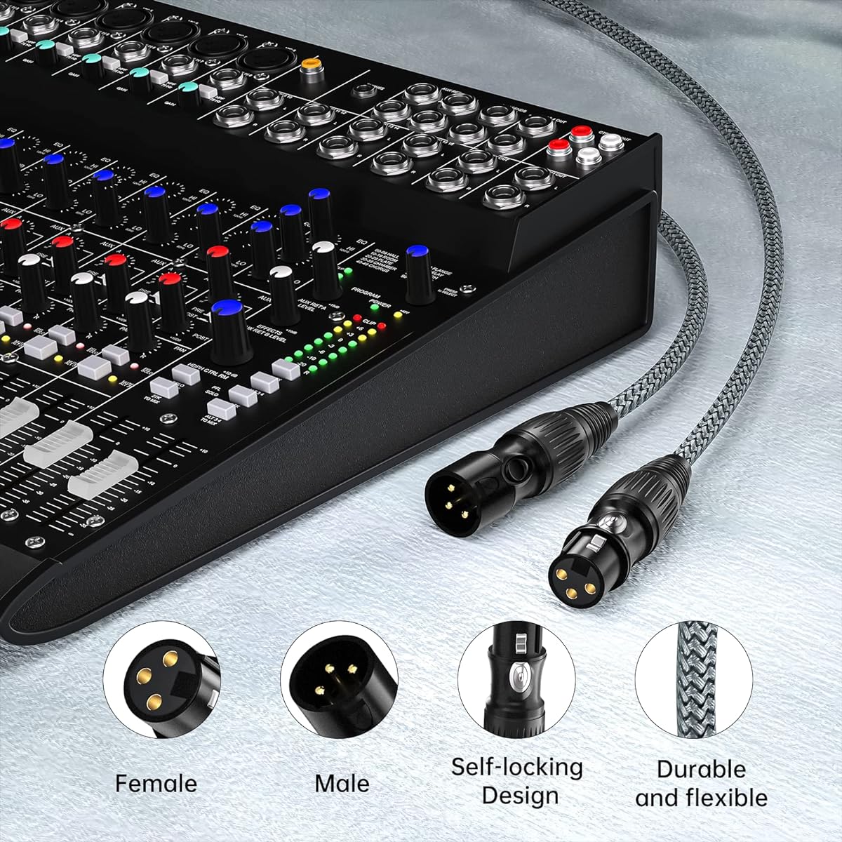 huaham XLR Cable 2 Pack 3.3ft Microphone Cable Nylon Braided XLR Male to Female Balanced 3 Pin XLR Microphone Cable Compatible with Mixer/Recording Studio/Speaker System etc.