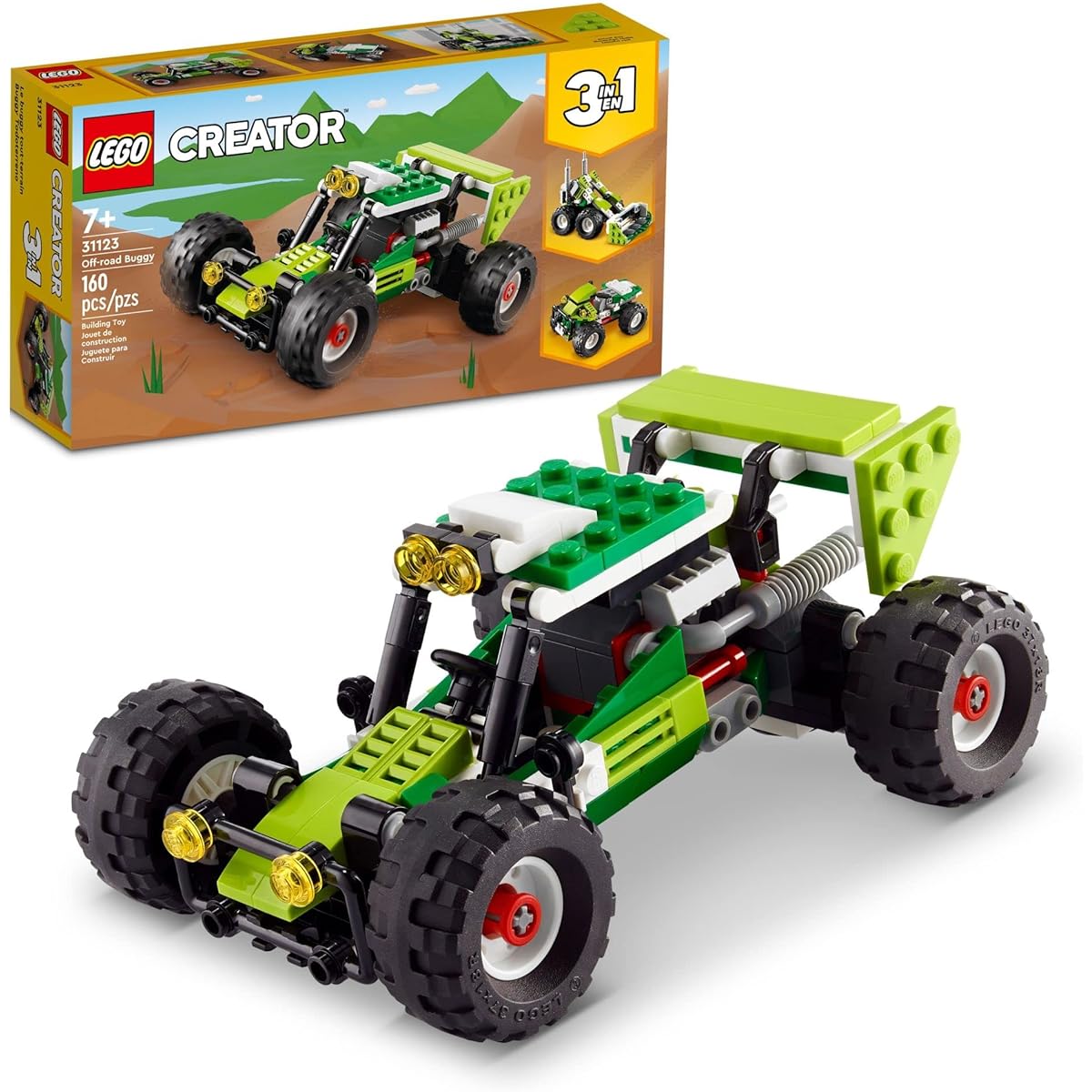 LEGO Creator 3in1 Off-Road Buggy 31123 Building Kit; Build a Buggy Toy and Rebuild It into a Skid Loader or ATV (All-Terrain Vehicle); A Creative Gift for Passionate Fans Aged 7+ (160 Pieces)