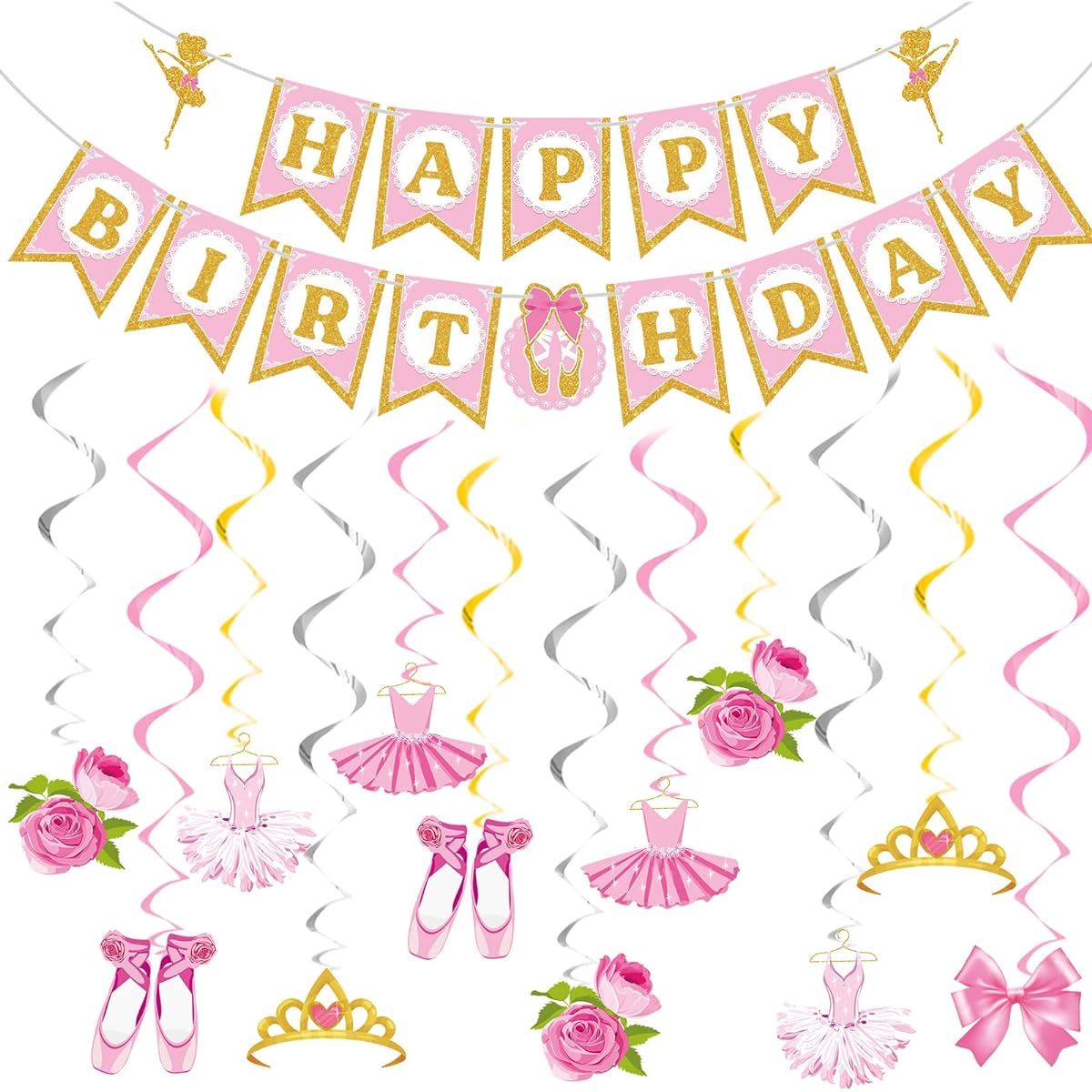 Ballerina Birthday Party Decorations Ballerina Birthday Banner Ballerina Hanging Swirl Decorations Ballerina Party Supplies Ballerina Party Decorations for Birthday Baby Shower Party 37 Pieces