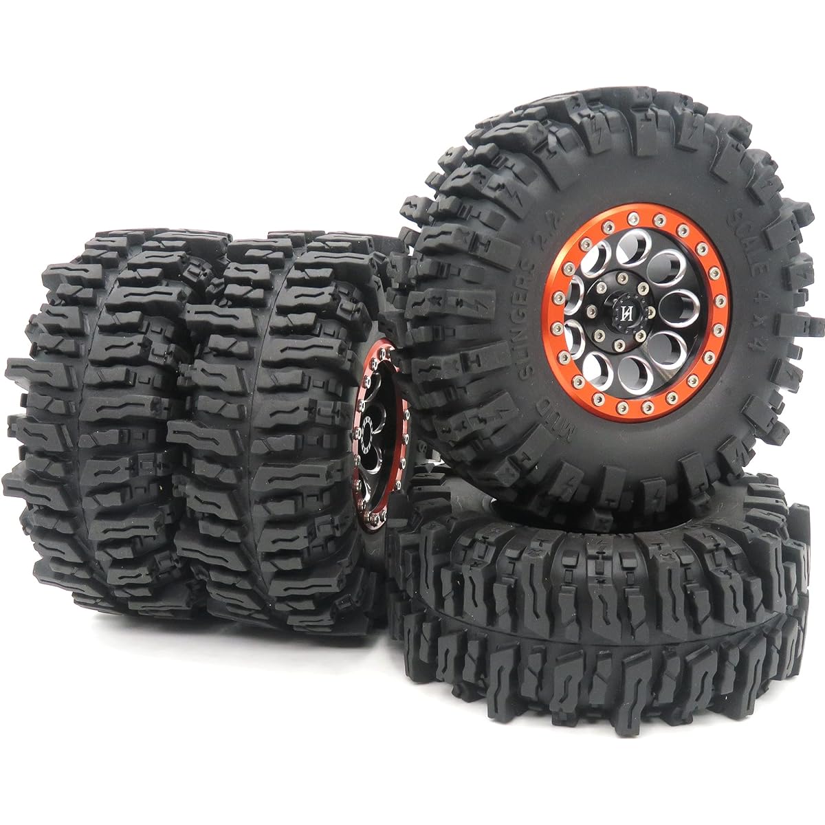 RC Crawler 2.2 Mud Slinger Tire Tire OD 124mm & Alum 2.2 Beadlock Wheel Rim 4pcs