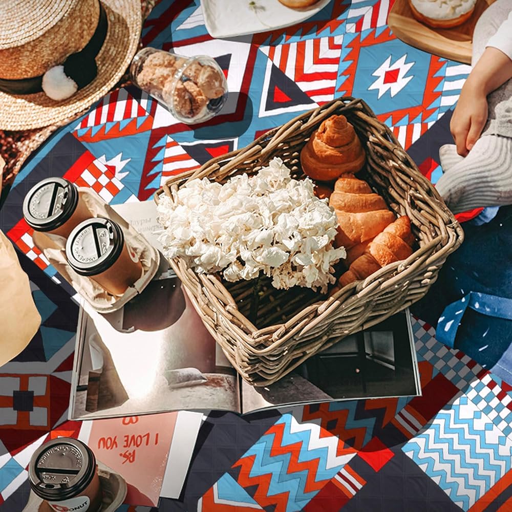 VicBre Leisure Sheet, Thick, Lightweight, Waterproof, 200*200cm, Picnic Sheet, Convenient Storage, Foldable, Compact, Convenient to Carry, Camping/Picnic/Cherry Blossom Viewing/Sports Day/Fireworks Festival (Bohemia)