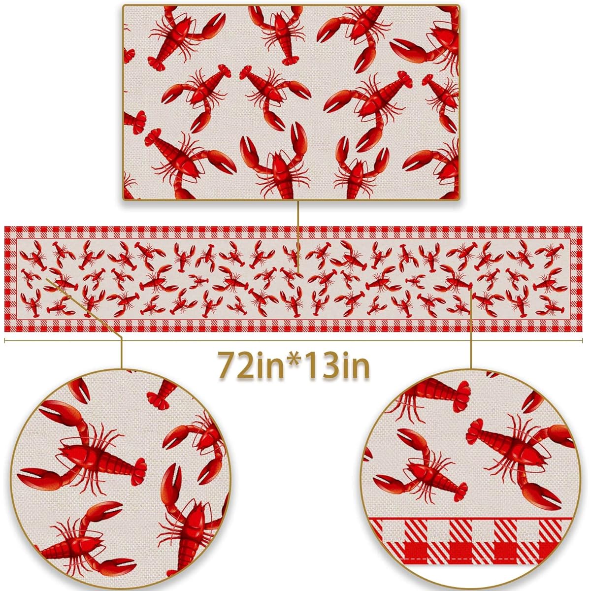 Pudodo Crawfish Boil Table Runner Lobster Seafood Boil Theme Buffalo Check Birthday Kitchen Dining Home Decoration