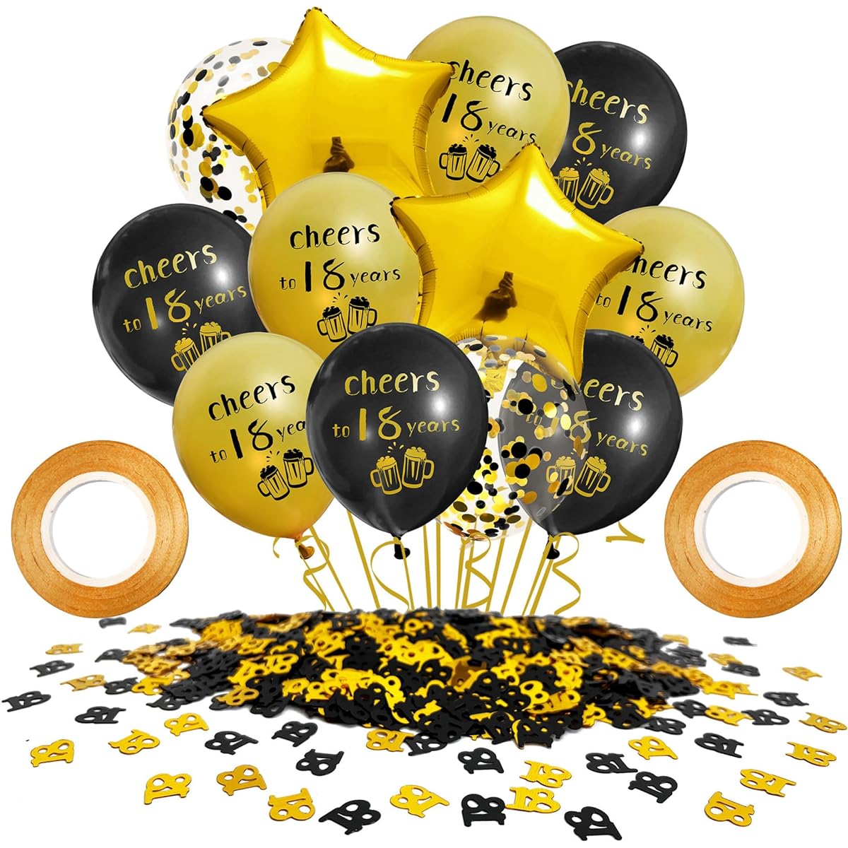 SHUNTAI Cheers to 18 Balloons Black and Gold Birthday Decorations 18th Birthday Balloons Latex Gold Confetti Balloons for Girls Boys 18th Anniversary Theme Happy Birthday Party Decorations 12 Inch