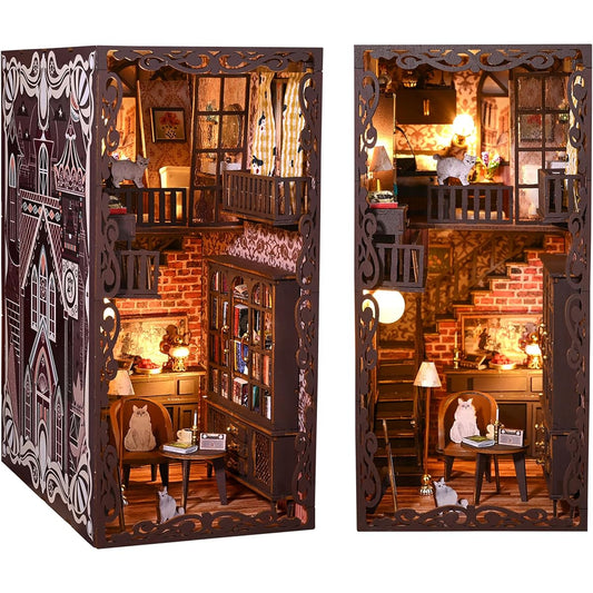 AONGAN Book Nook Kit - DIY Miniature Dollhouse Kit DIY 3D Wooden Puzzle Bookends Craft Gift/Home Decoration for Family (No.9 Secret CastleⅡ)