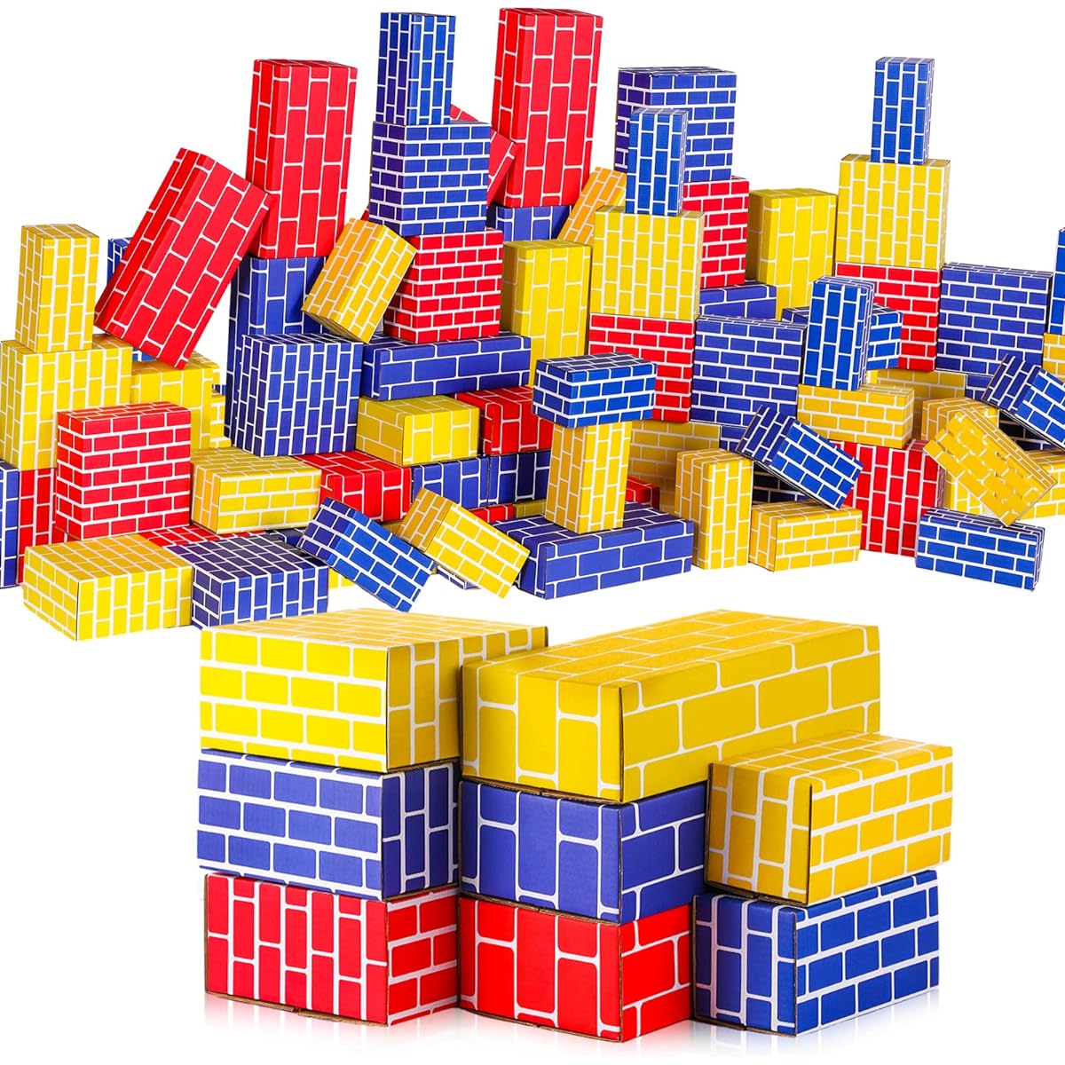 Nuanchu 60 Pieces Cardboard Building Blocks Large Cardboard Blocks for Kids Jumbo Squares and Rectangles for Thick Cardboard Pretend Block Building and Stacking Games (Various Shapes)