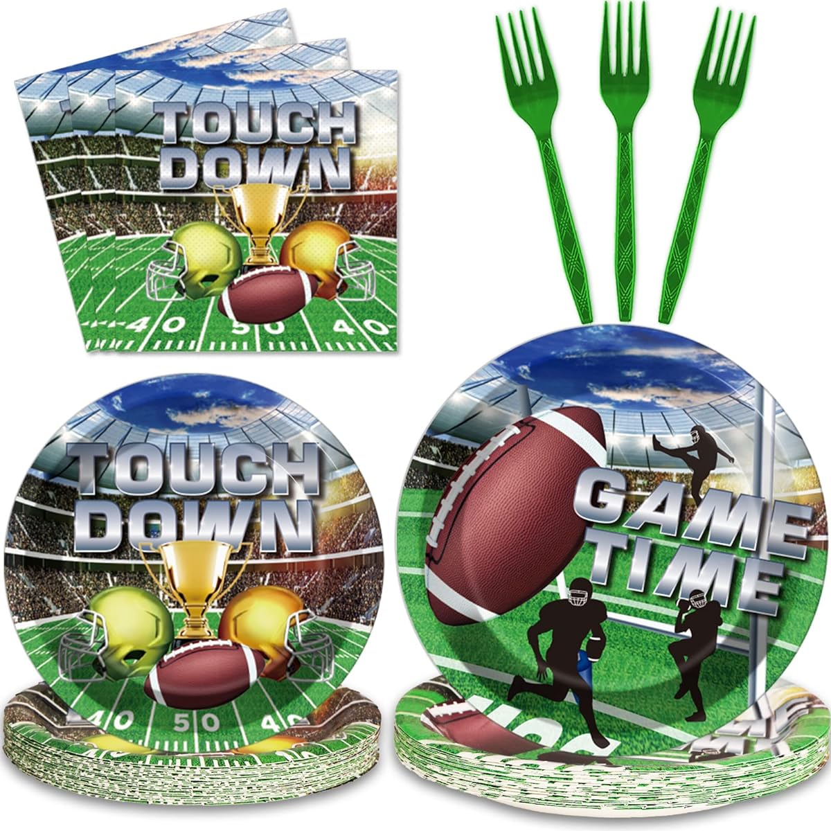 96pcs Football Party Paper Plates and Napkins Supplies Disposable Football Sports Party Birthday Decorations for Kids, Serves 24