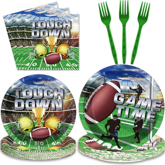 96pcs Football Party Paper Plates and Napkins Supplies Disposable Football Sports Party Birthday Decorations for Kids, Serves 24