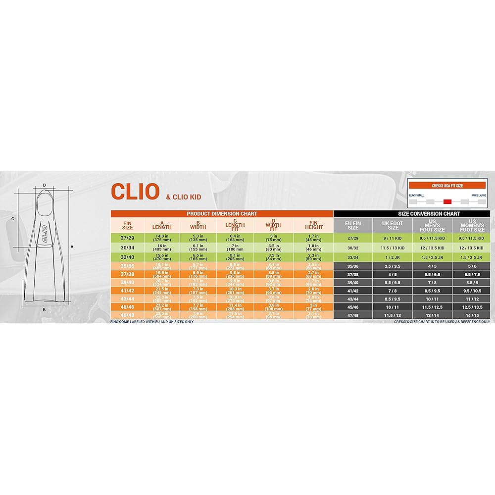 Cressi Snorkeling Swim Fin [CLIO] Long Blade Full Foot 3 Colors [Genuine Product]