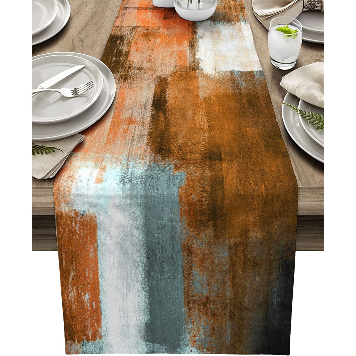 Bingigo Terracotta Abstract Art Table Runner Length 182.88cm Orange Brown Rustic Coffee Table Runner for Farmhouse Kitchen Dining Table, Holiday Party Dinner Decor 40.64x182.88cm