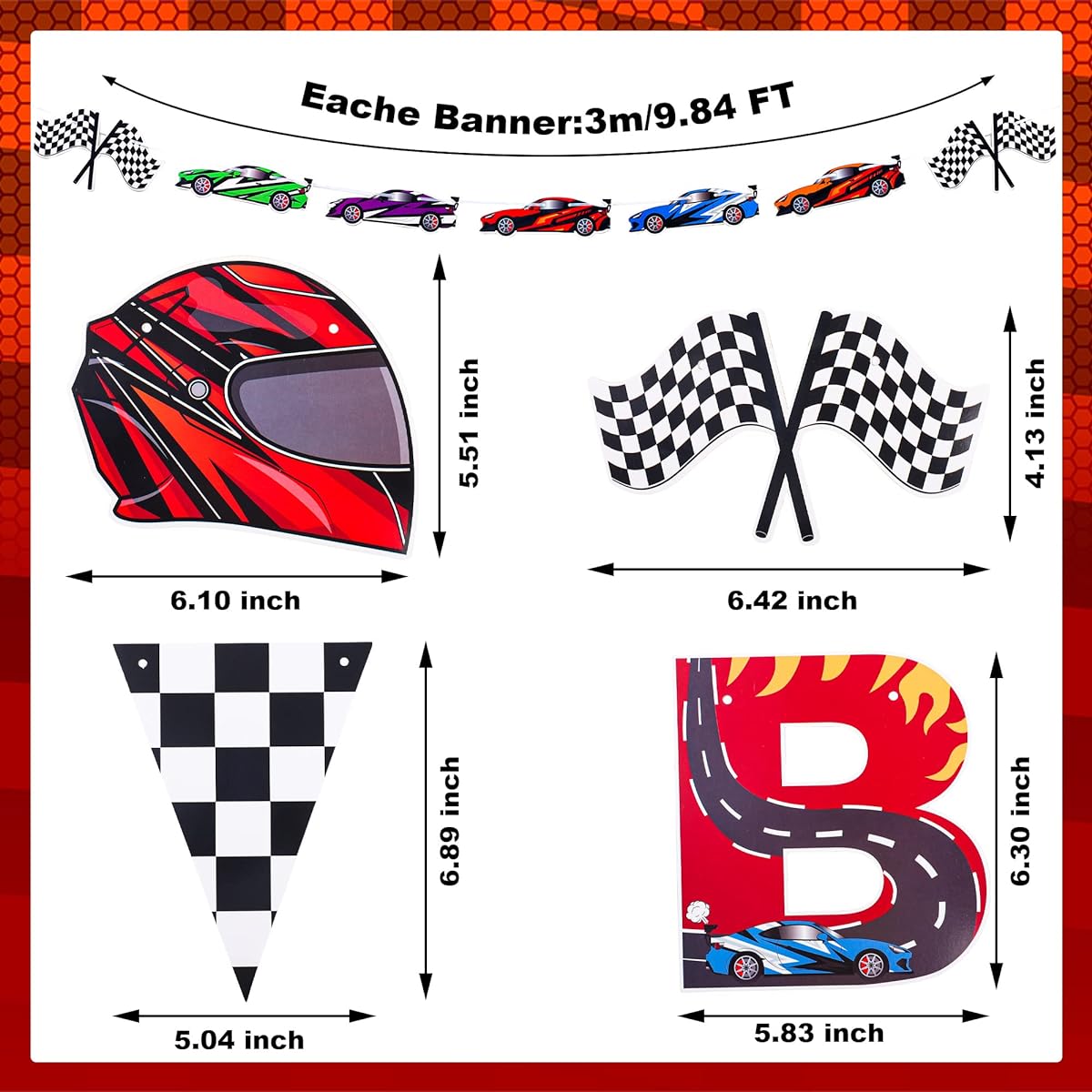 Set of 5 Race Car Party Banners Happy Birthday Paper String Banner Car Theme Garland Banner Checkered Flags Pennants Birthday Party Supplies Photo Props Baby Shower Wall Decor