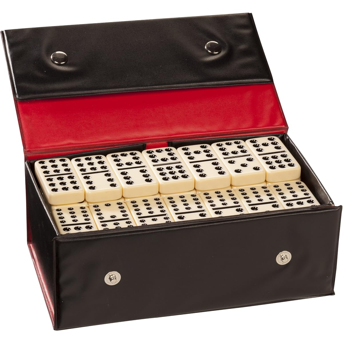 DOUBLE 12 Dominoes Ivory color tiles with black dots in vinyl case