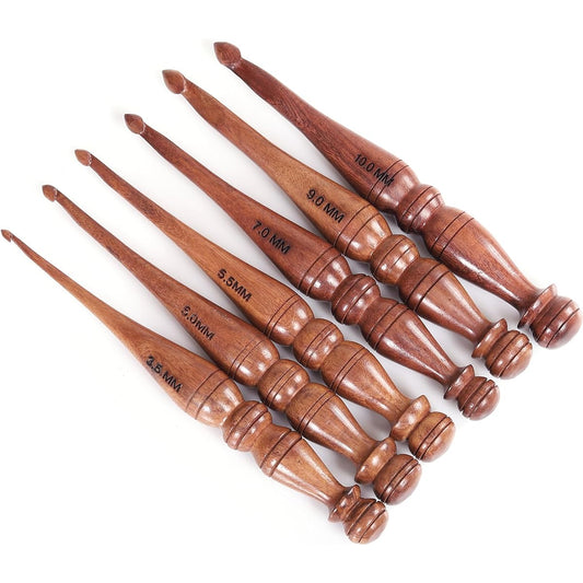 Bhartiya Handicrafts Wooden Crochet Hook Set Rosewood Beautiful Knitting Needles Various Sizes Carving Knitting Needles Crochet (Set of 12 - 3.5mm to 12mm)