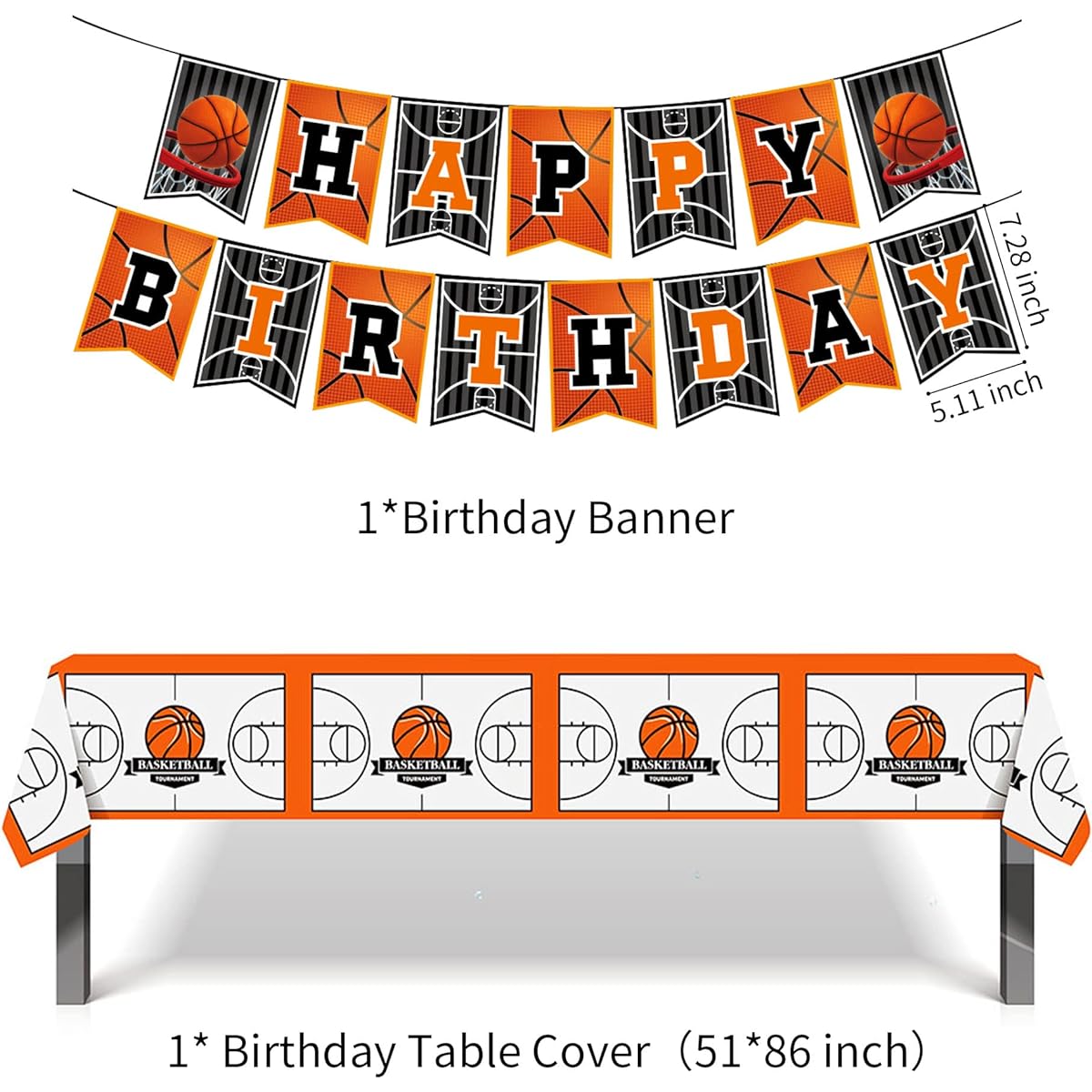 47 Pieces Basketball Birthday Party Supplies Basketball Birthday Party Plates and Napkins Basketball Birthday Banner Basketball Birthday Party Decorations Basketball Tablecloth Basketball Cake Decorations