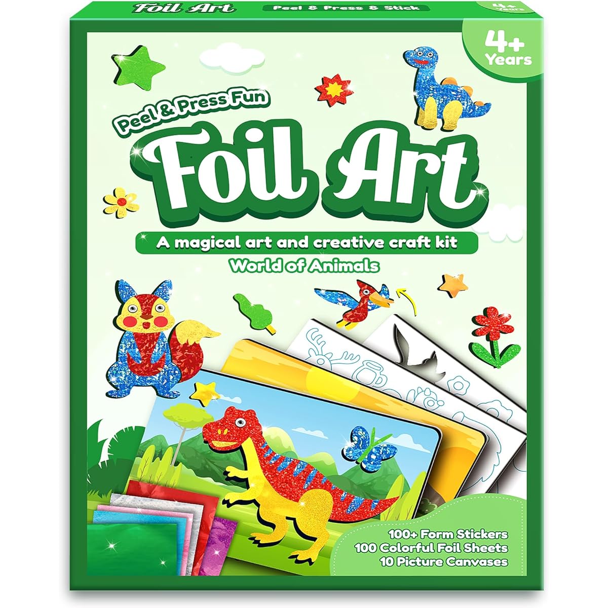 Foil Art Craft Dinosaur Toy: Foil Fun Animal Stickers Gift Arts & Crafts No Mess Art Supplies for Kids 4 5 6 7 8 9 Years Travel Toy Kids Activity Kit Party Favors Christmas Birthday Gift
