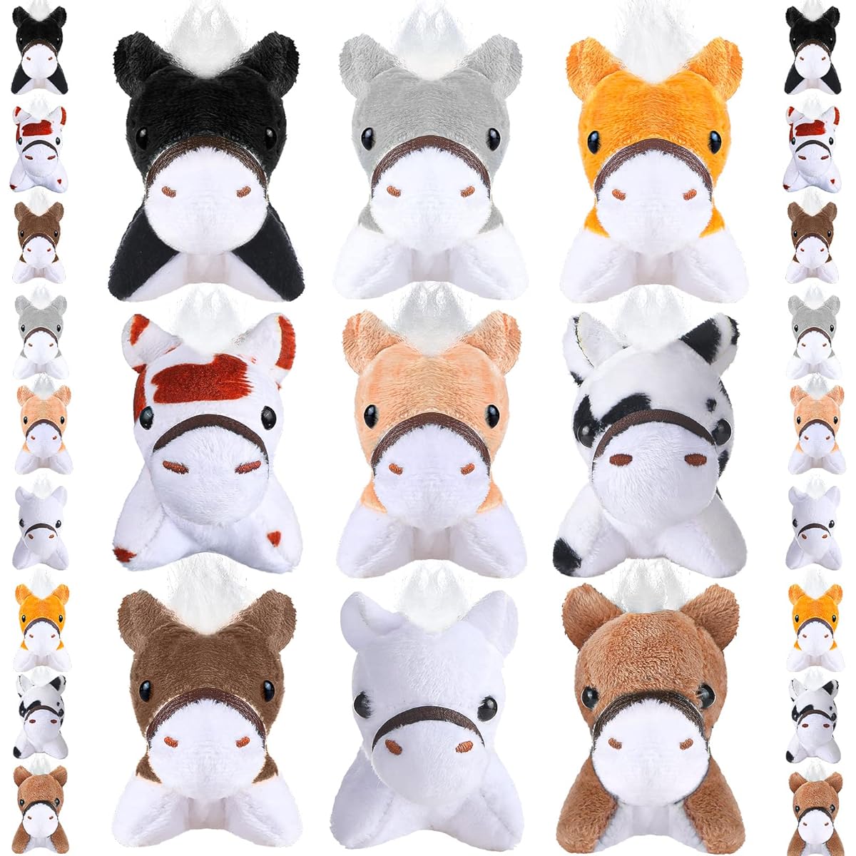 Hungdao 36 Pieces Horse Stuffed Toys Bulk 3.15 Inch Cow Horse Party Favors Realistic Stuffed Animals Mini Stuffed Animals Pet Toys Farm Theme Birthday Party Gift Keychain