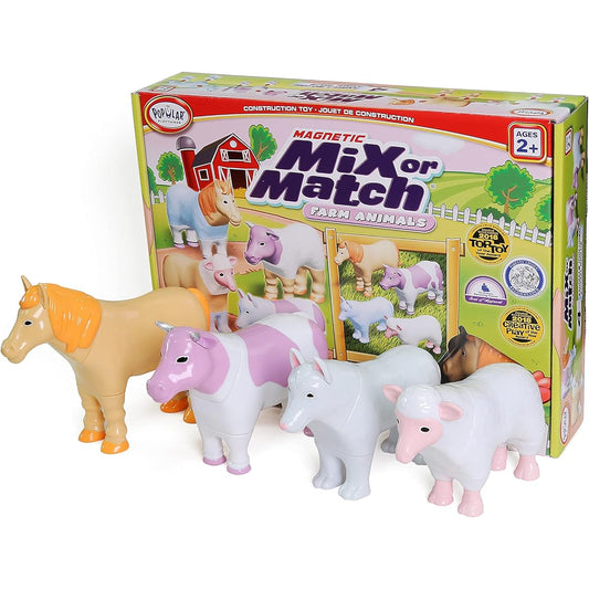 POPULAR PLAYTHINGS Magnetic Mix or Match Pastel Farm Animal Toys Playset 16 Pieces
